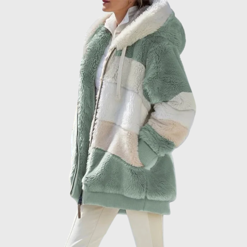 Women's Cosy Teddy Fleece Puffer Jacket with Faux Fur Hood