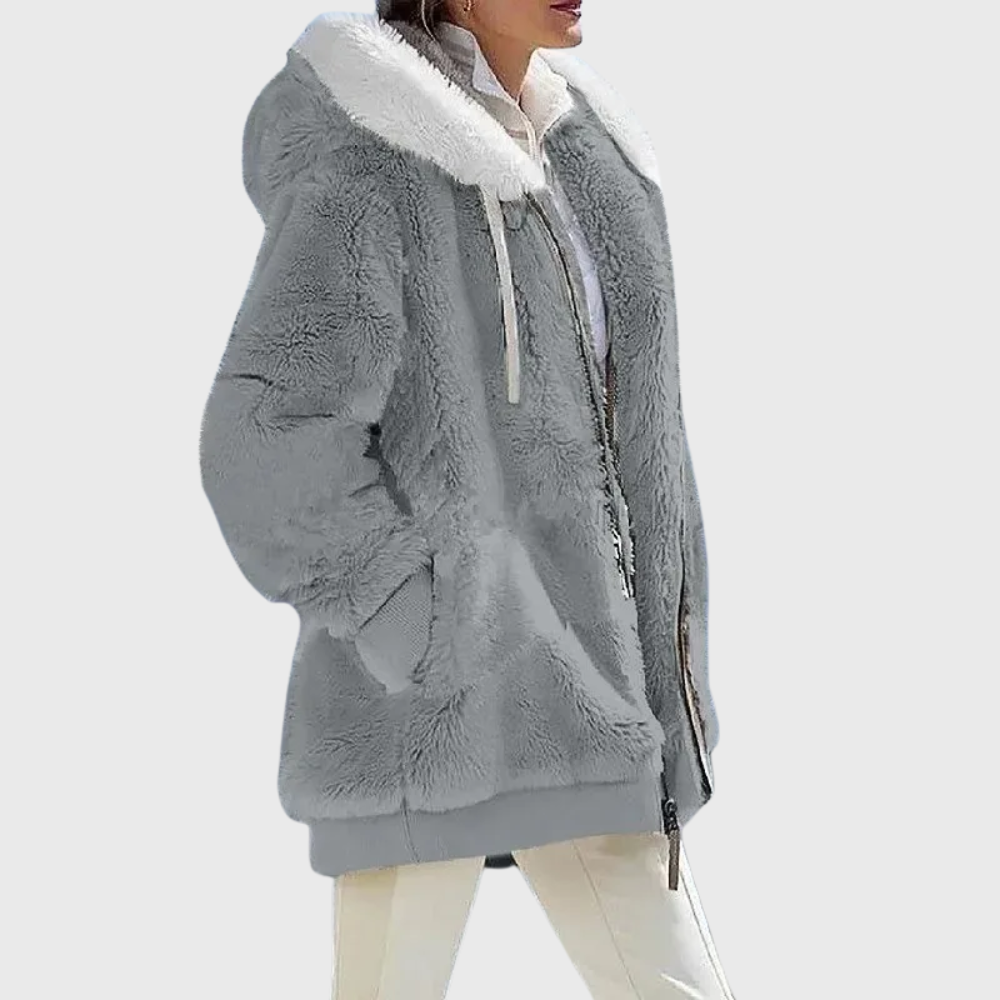Women's Cosy Teddy Fleece Puffer Jacket with Faux Fur Hood