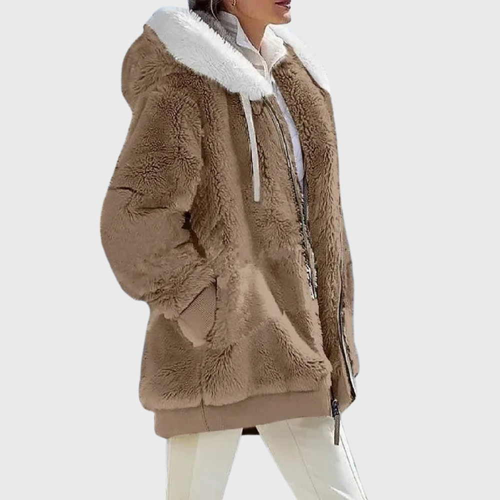 Women's Cosy Teddy Fleece Puffer Jacket with Faux Fur Hood