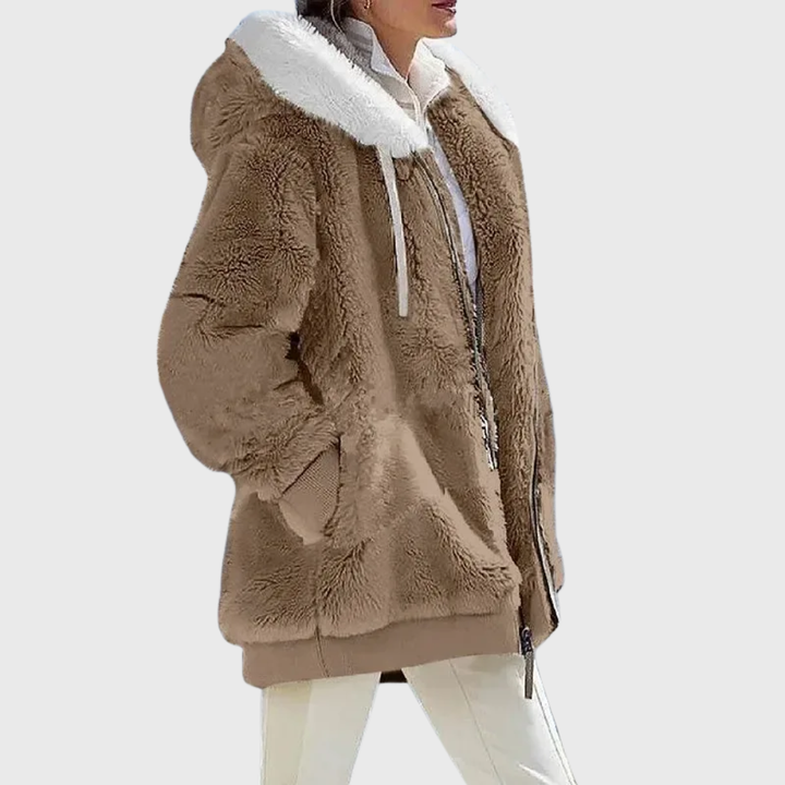 Women's Cosy Teddy Fleece Puffer Jacket with Faux Fur Hood