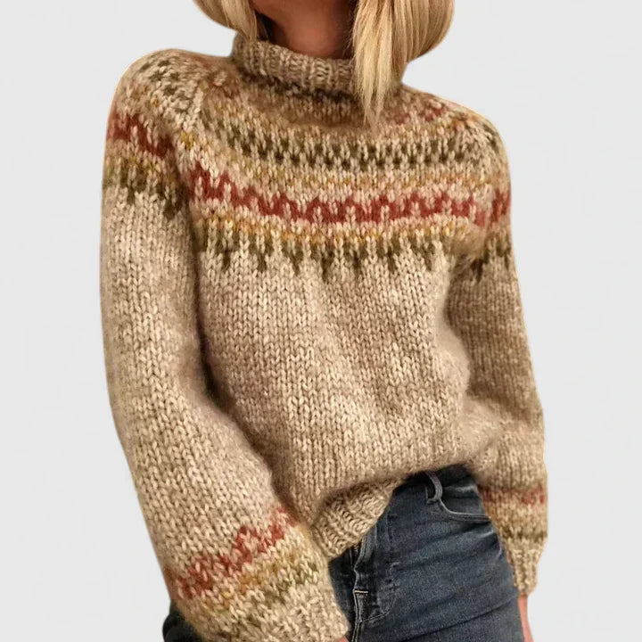 Women's Cosy Chunky Knit Fair Isle Roll Neck Jumper