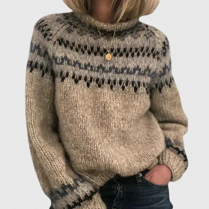 Women's Cosy Chunky Knit Fair Isle Roll Neck Jumper