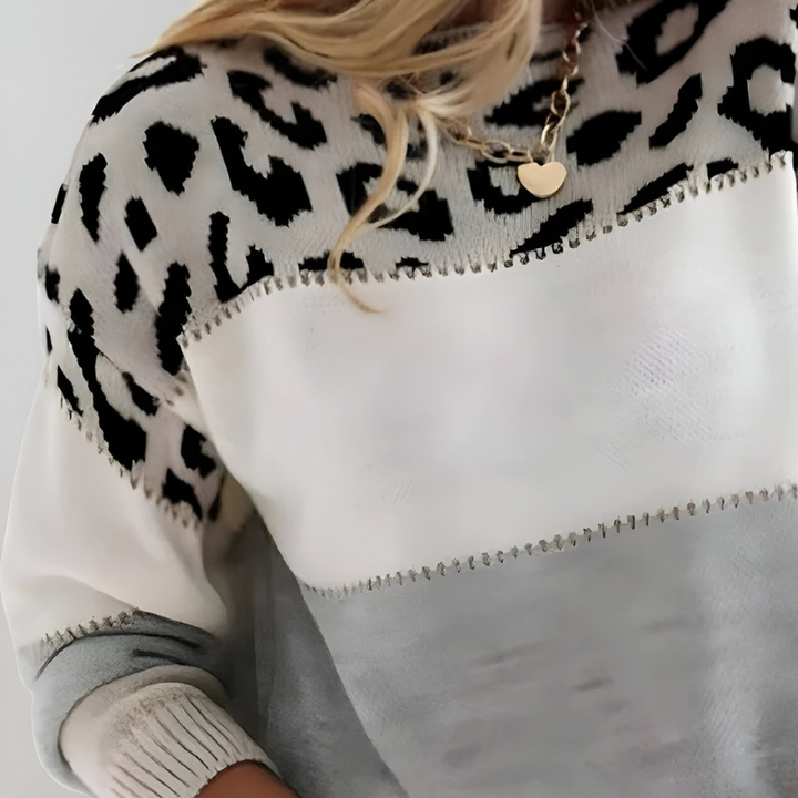 Women's Smart Knit Crew Neck Jumper with Colour Block Design