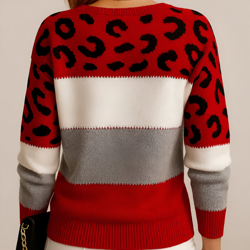 Women's Smart Knit Crew Neck Jumper with Colour Block Design
