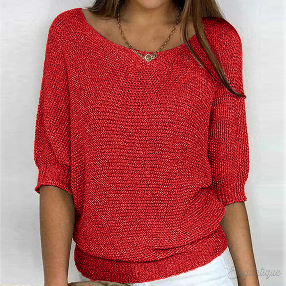 Women's Flattering Knit Jumper with Crew Neck and Ribbed Cuffs
