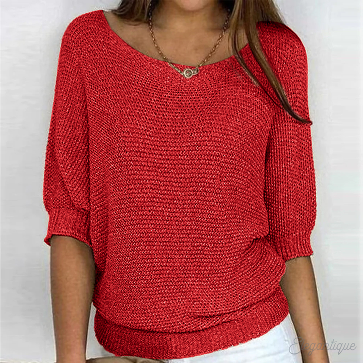 Women's Flattering Knit Jumper with Crew Neck and Ribbed Cuffs