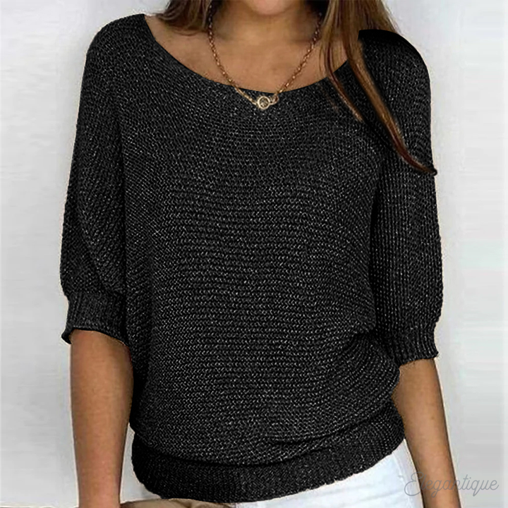 Women's Flattering Knit Jumper with Crew Neck and Ribbed Cuffs