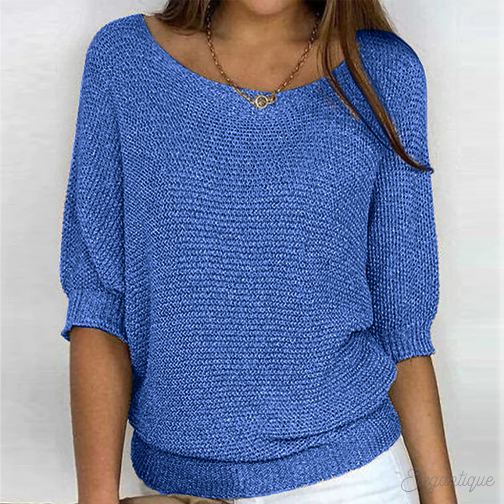 Women's Flattering Knit Jumper with Crew Neck and Ribbed Cuffs