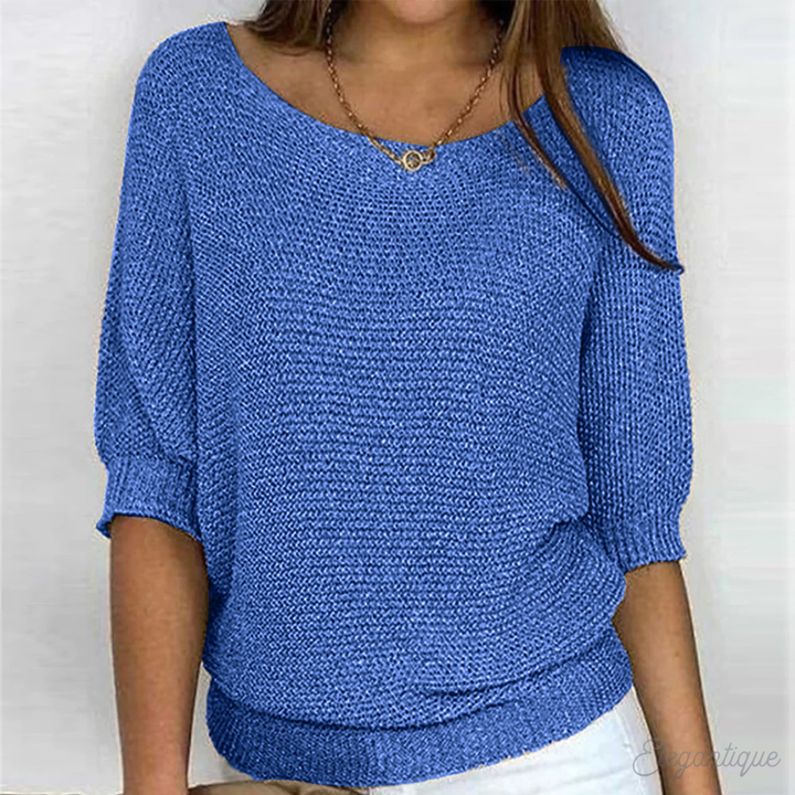 Women's Flattering Knit Jumper with Crew Neck and Ribbed Cuffs