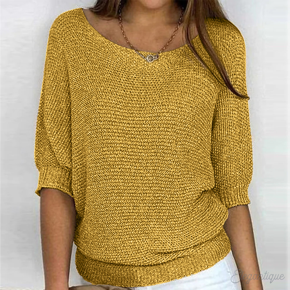 Women's Flattering Knit Jumper with Crew Neck and Ribbed Cuffs