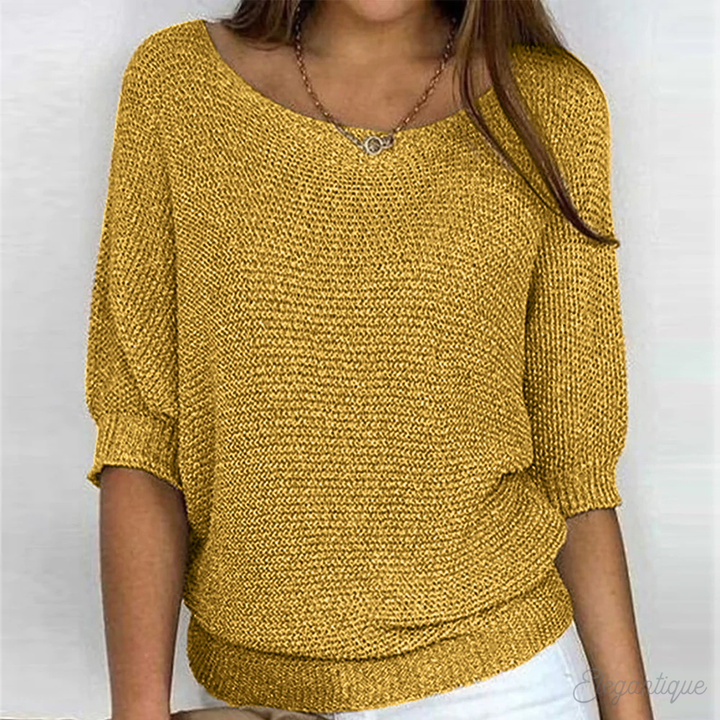 Women's Flattering Knit Jumper with Crew Neck and Ribbed Cuffs