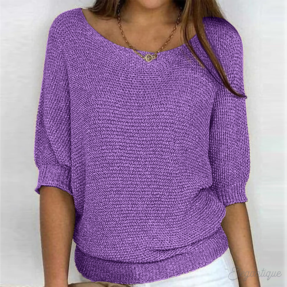 Women's Flattering Knit Jumper with Crew Neck and Ribbed Cuffs