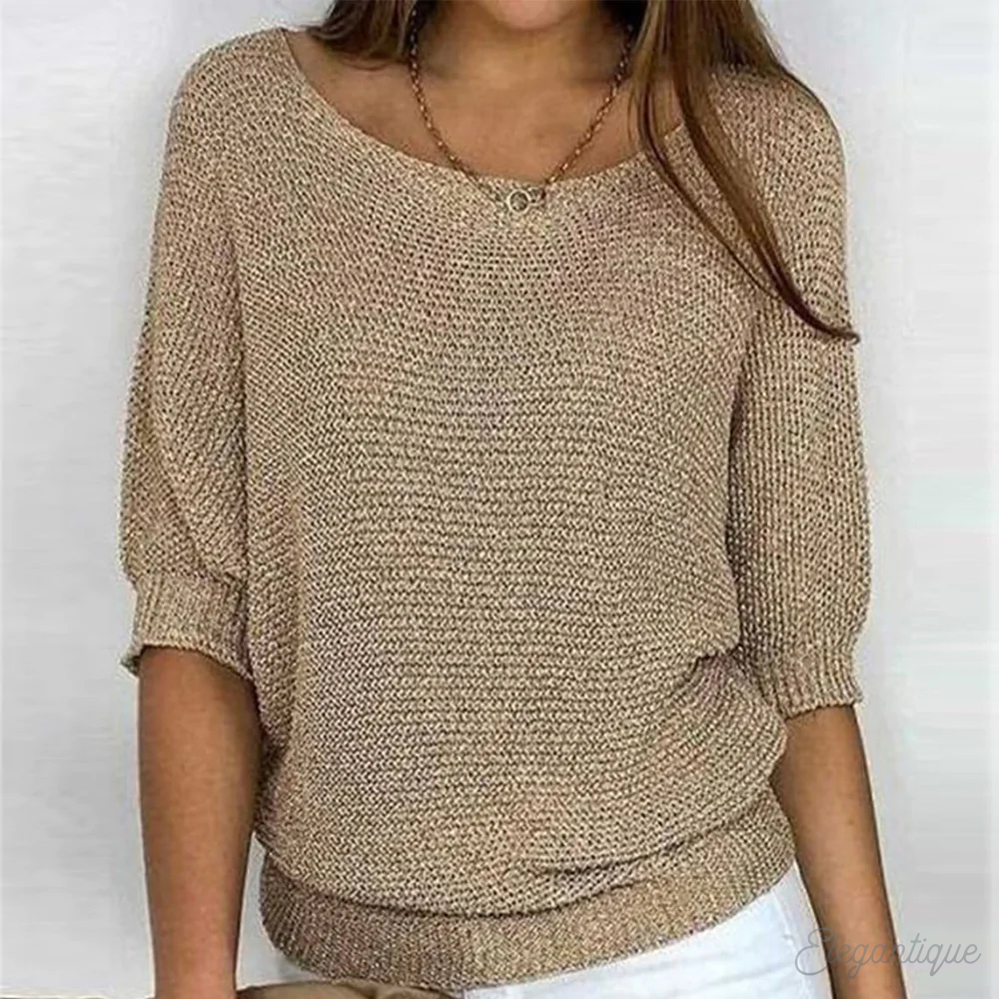 Women's Flattering Knit Jumper with Crew Neck and Ribbed Cuffs