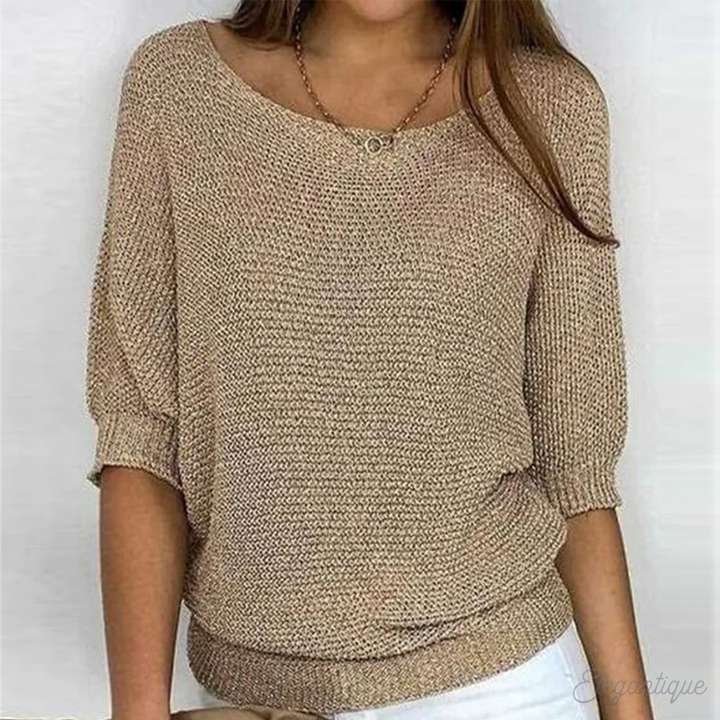 Women's Flattering Knit Jumper with Crew Neck and Ribbed Cuffs