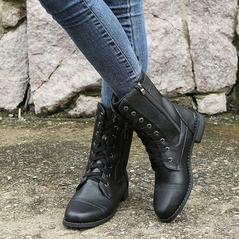 Women's Stylish Leather Lace-Up Ankle Boots