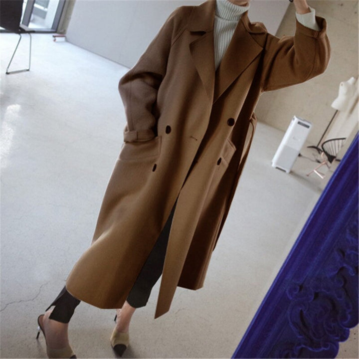 Women's Sophisticated Double-Breasted Wool Long Coat