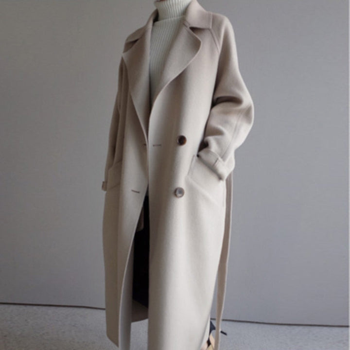 Women's Sophisticated Double-Breasted Wool Long Coat