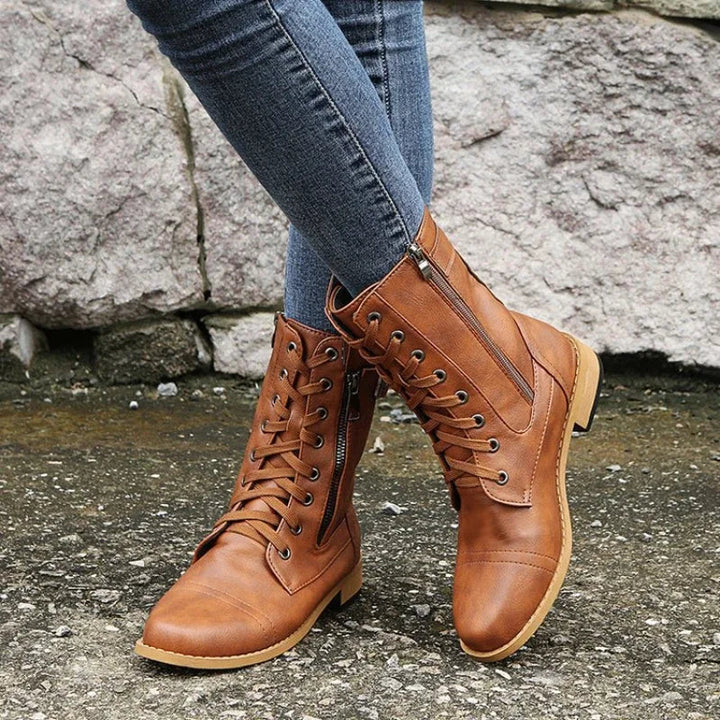 Women's Stylish Leather Lace-Up Ankle Boots