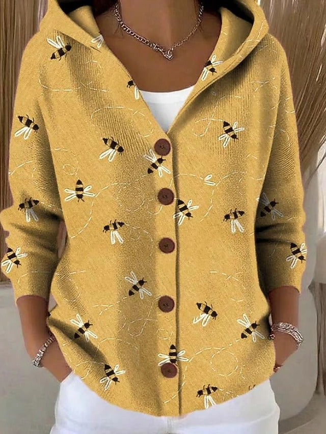 Women's Beautiful Vibrant Long Hooded Cardigan with Button-Up Front