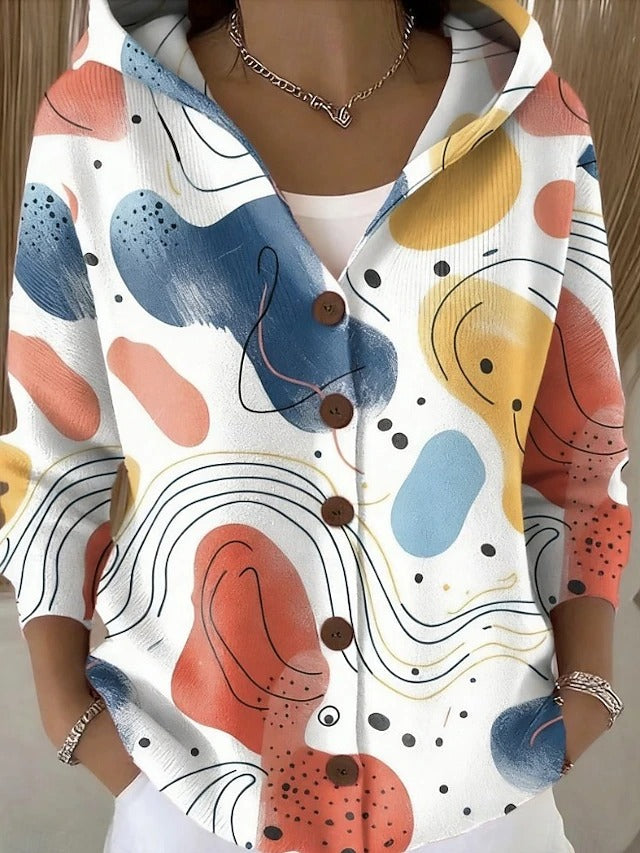 Women's Beautiful Vibrant Long Hooded Cardigan with Button-Up Front