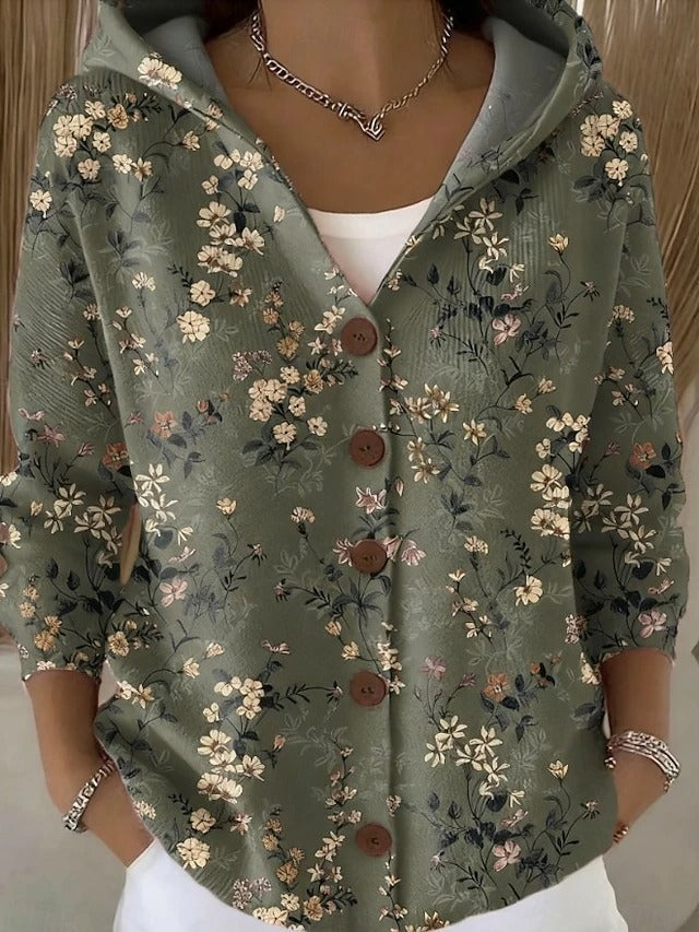 Women's Beautiful Vibrant Long Hooded Cardigan with Button-Up Front