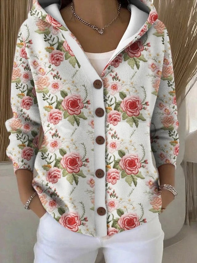 Women's Beautiful Vibrant Long Hooded Cardigan with Button-Up Front