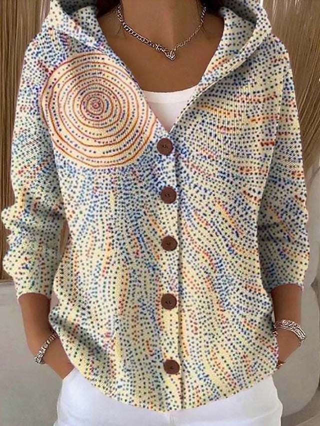 Women's Beautiful Vibrant Long Hooded Cardigan with Button-Up Front