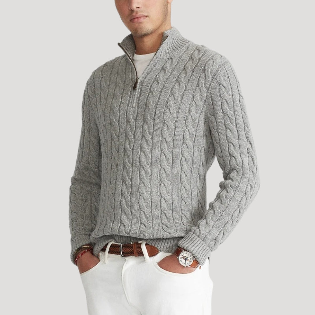 Men's Versatile Cable Knit Zip Cardigan