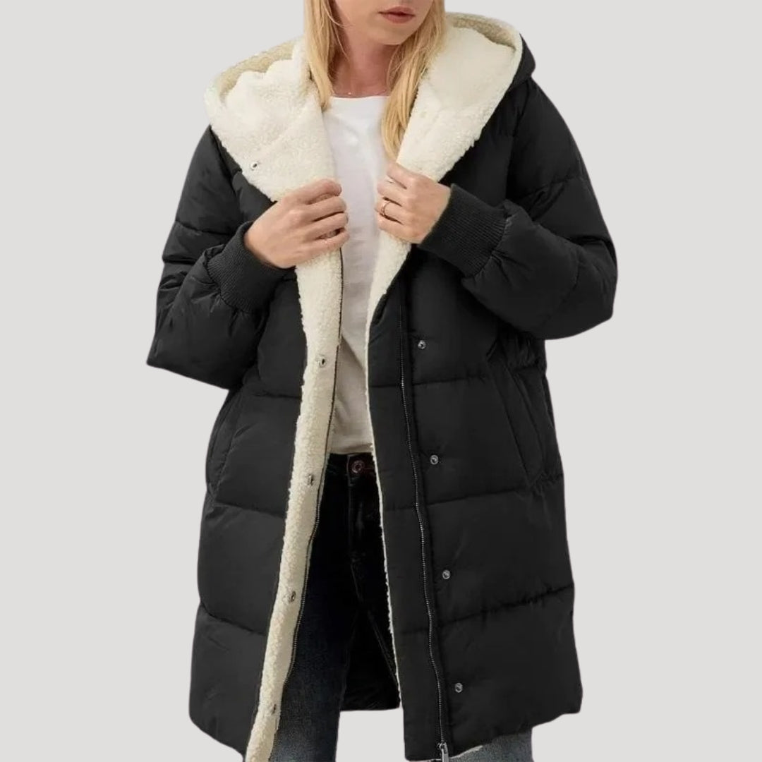 Women's Pretty Quilted Hooded Puffer Jacket with Teddy Fleece