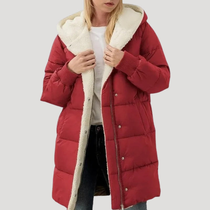 Women's Pretty Quilted Hooded Puffer Jacket with Teddy Fleece
