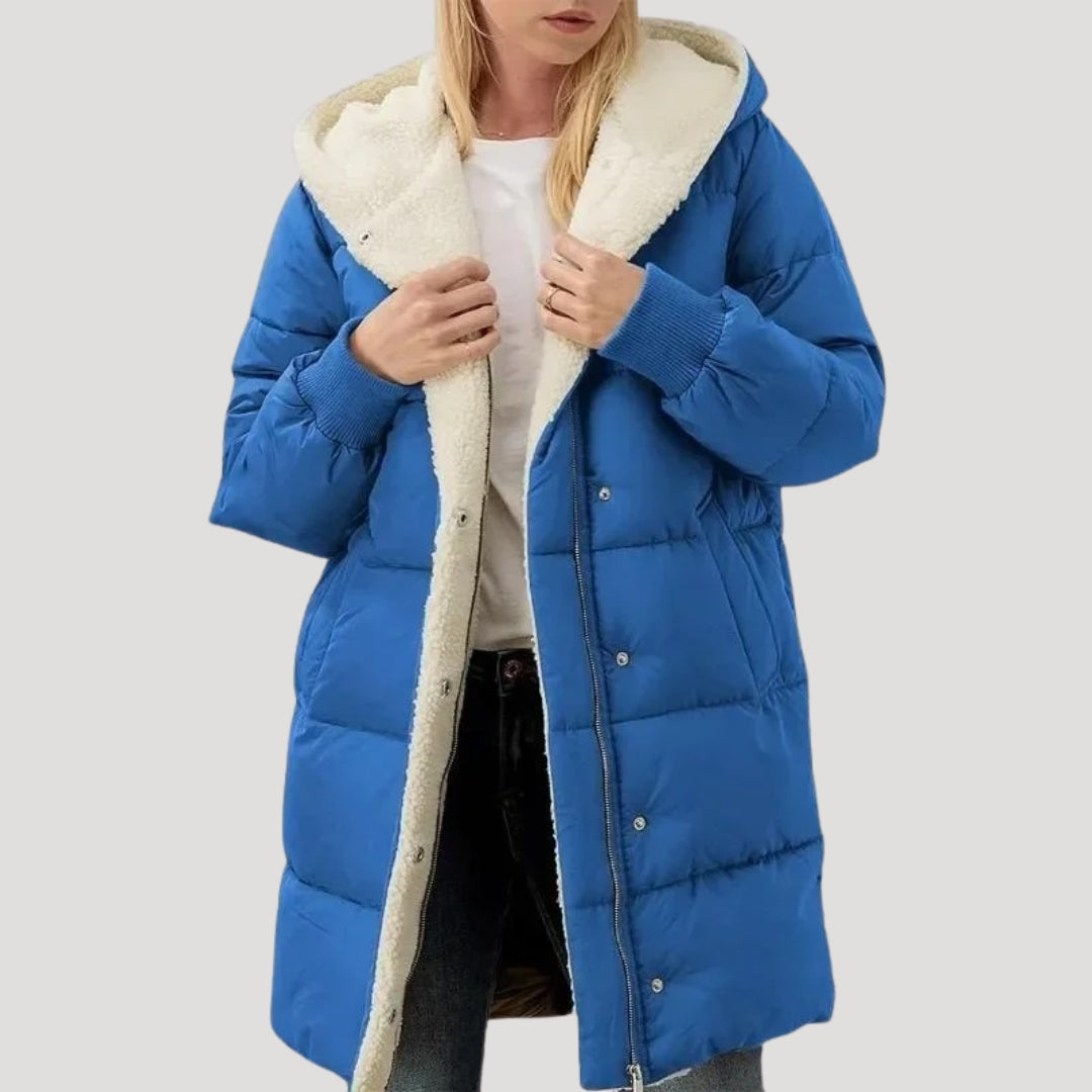 Women's Pretty Quilted Hooded Puffer Jacket with Teddy Fleece
