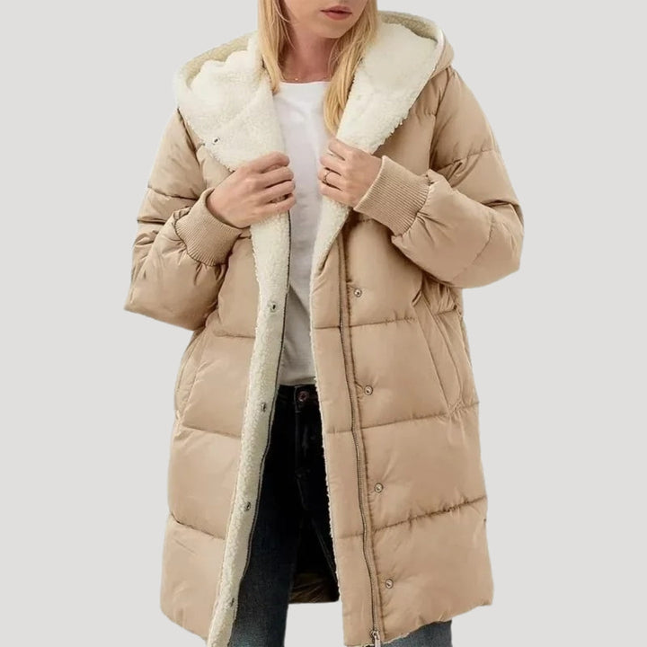 Women's Pretty Quilted Hooded Puffer Jacket with Teddy Fleece
