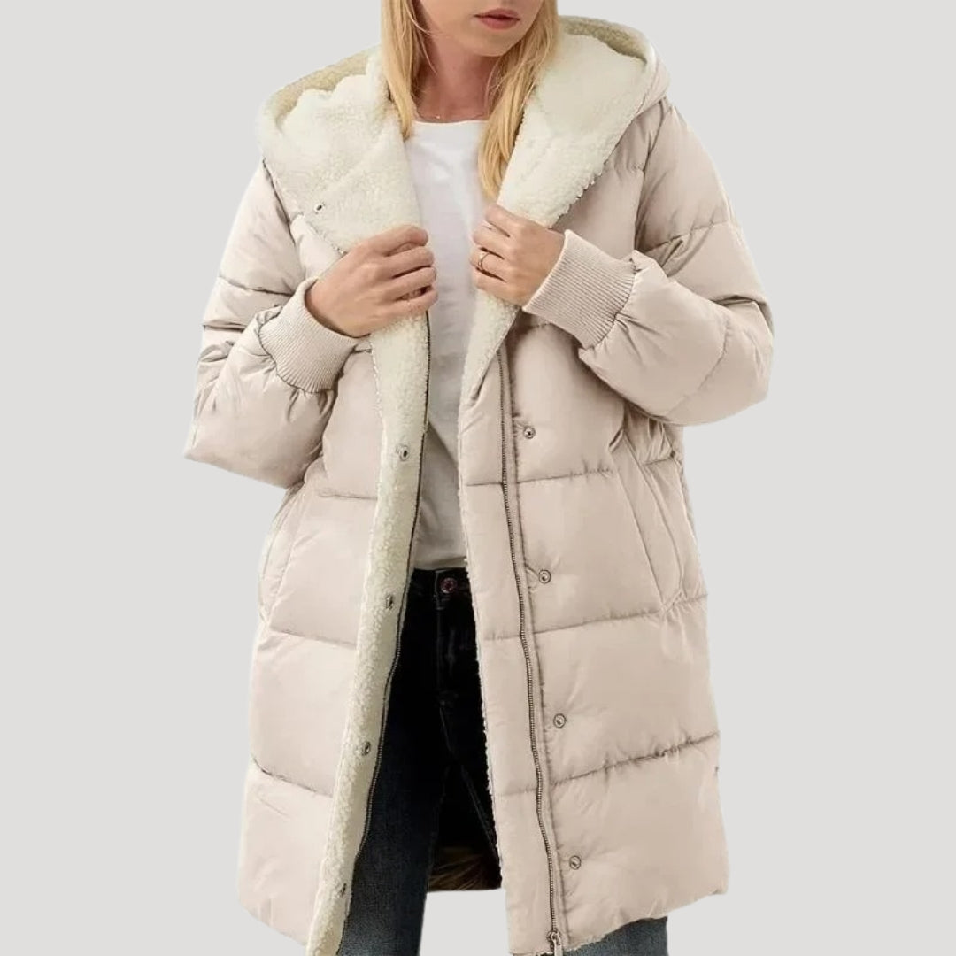 Women's Pretty Quilted Hooded Puffer Jacket with Teddy Fleece