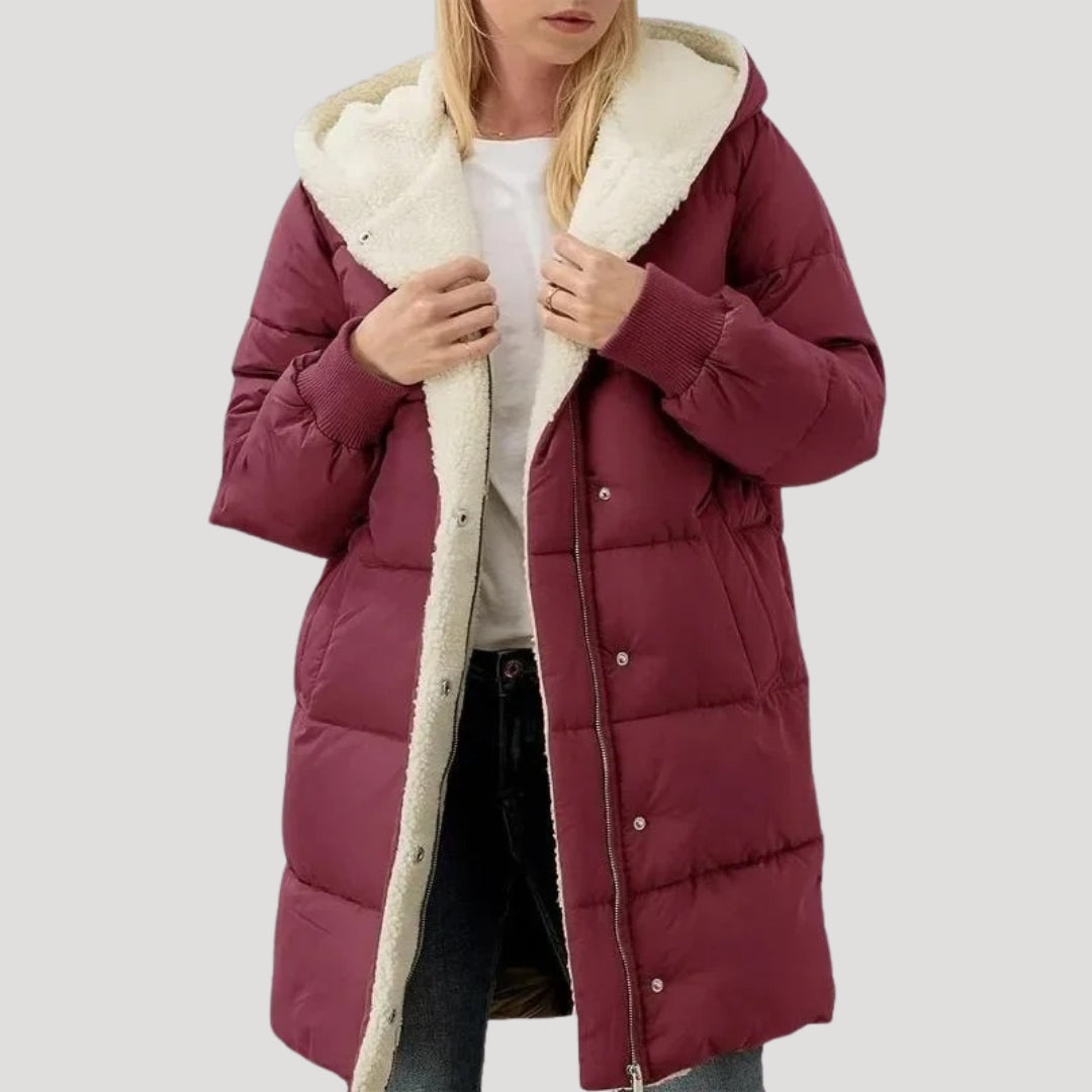 Women's Pretty Quilted Hooded Puffer Jacket with Teddy Fleece