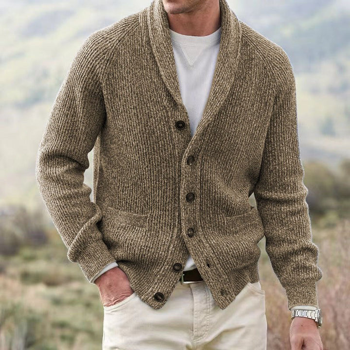 Men's Relaxed Ribbed Knit Cardigan with Buttons