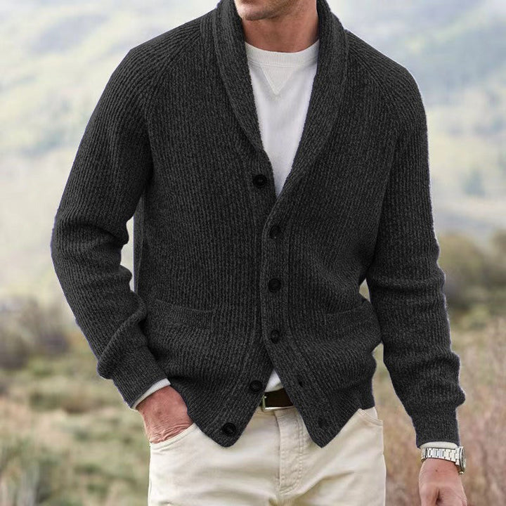Men's Relaxed Ribbed Knit Cardigan with Buttons