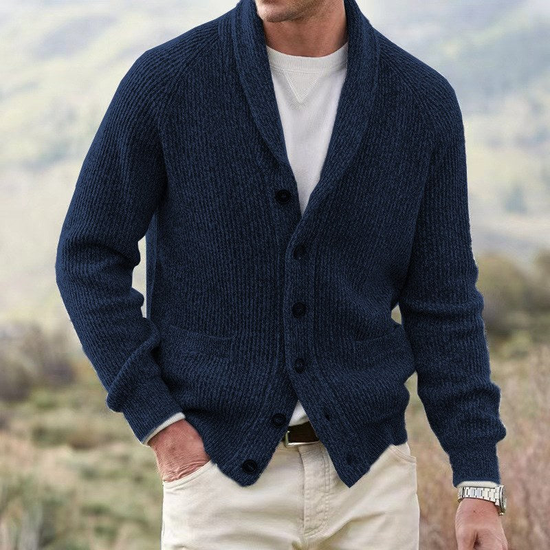 Men's Relaxed Ribbed Knit Cardigan with Buttons