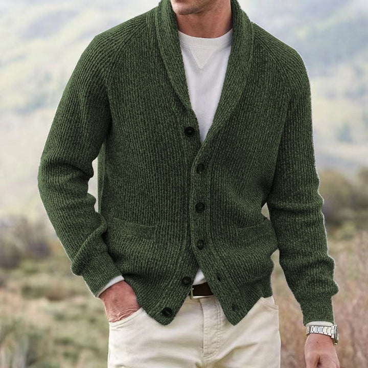 Men's Relaxed Ribbed Knit Cardigan with Buttons