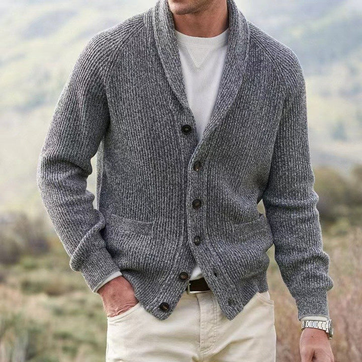 Men's Relaxed Ribbed Knit Cardigan with Buttons