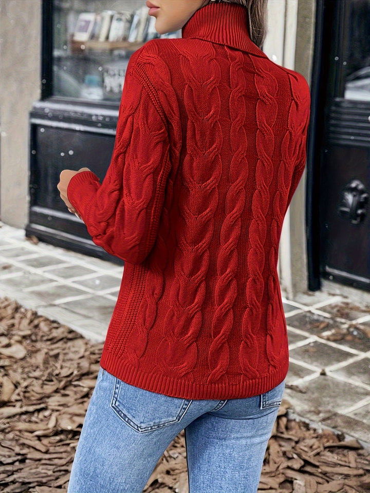 Women's Pretty Cable Knit Turtleneck Jumper