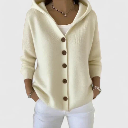 Women's Sophisticated Hooded Cardigan with Button-Down Front