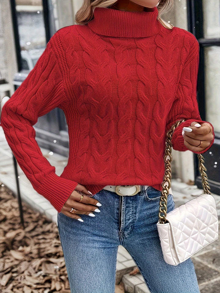 Women's Pretty Cable Knit Turtleneck Jumper