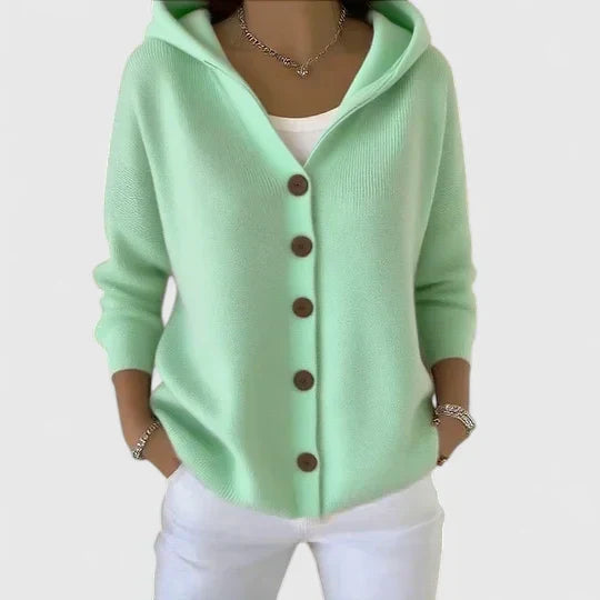 Women's Sophisticated Hooded Cardigan with Button-Down Front