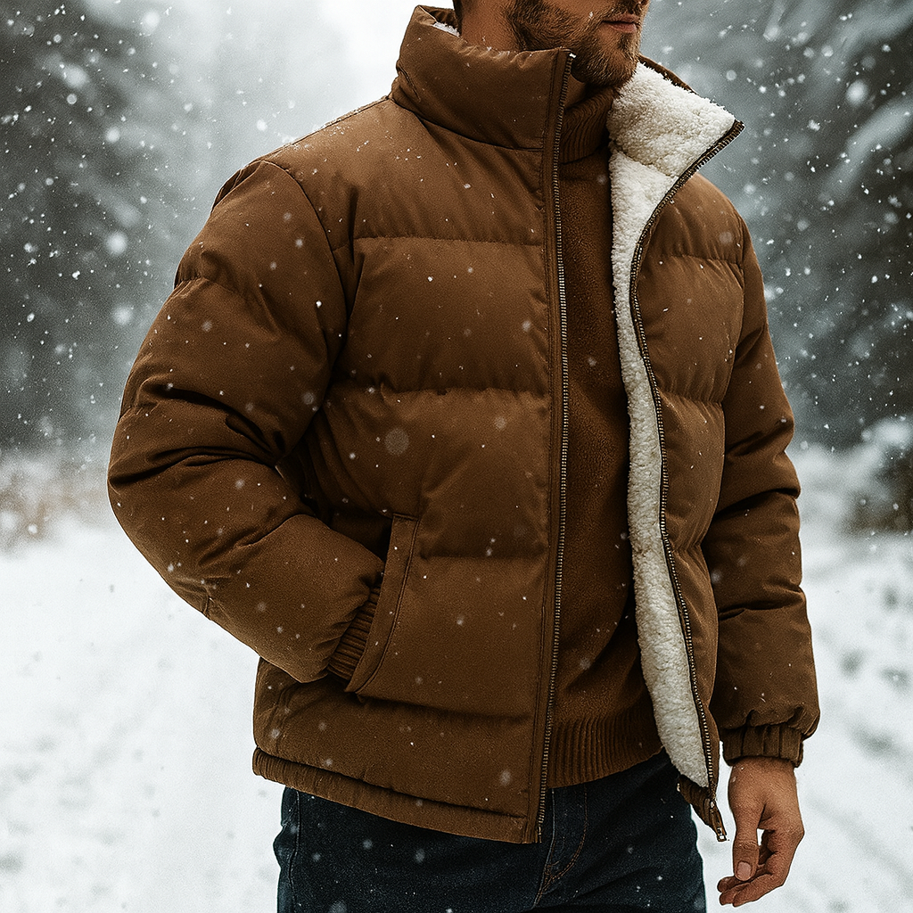 Men's Relaxed Quilted Puffer Jacket with Funnel Neck