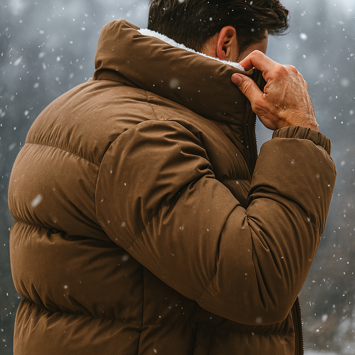 Men's Relaxed Quilted Puffer Jacket with Funnel Neck