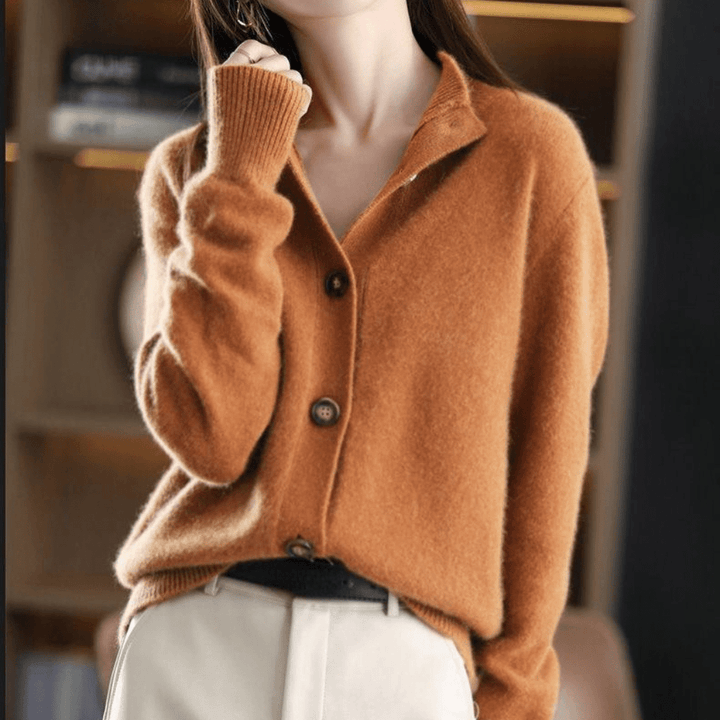 Women's Gorgeous Cashmere Mock Neck Knit Cardigan with Button-Up Front