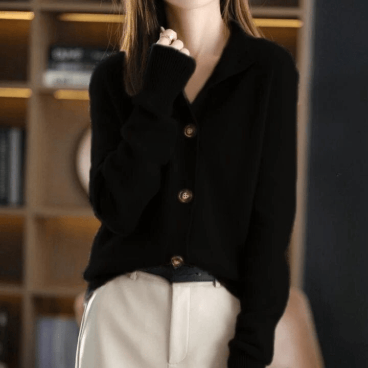 Women's Gorgeous Cashmere Mock Neck Knit Cardigan with Button-Up Front