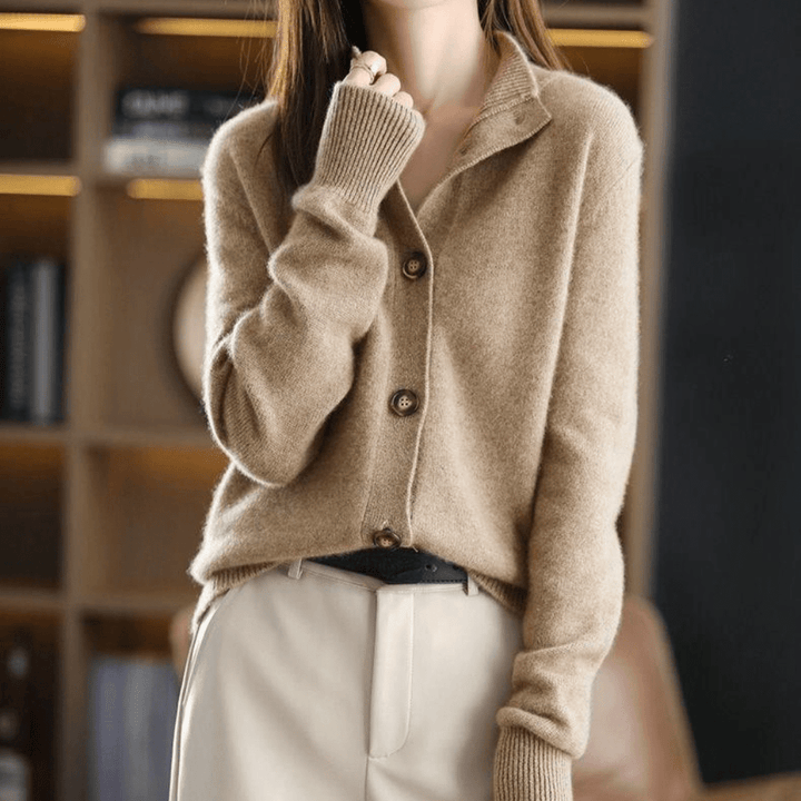 Women's Gorgeous Cashmere Mock Neck Knit Cardigan with Button-Up Front