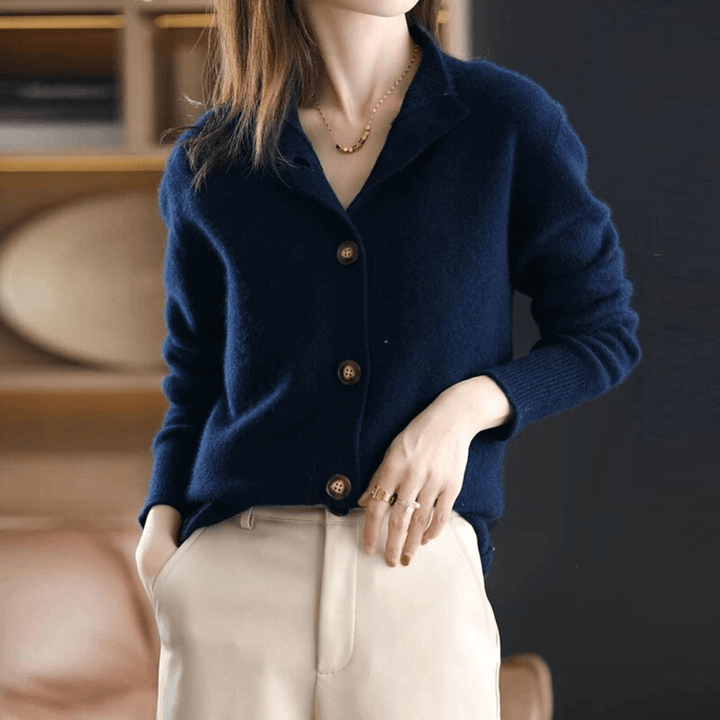 Women's Gorgeous Cashmere Mock Neck Knit Cardigan with Button-Up Front