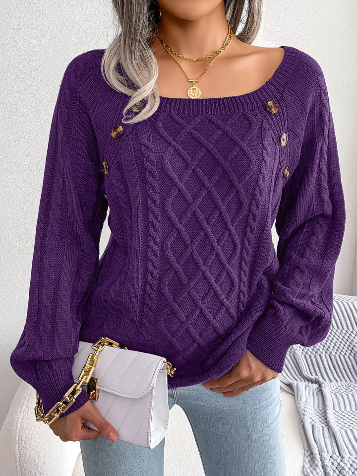 Women's Refined Cable Knit Jumper with Crew Neck